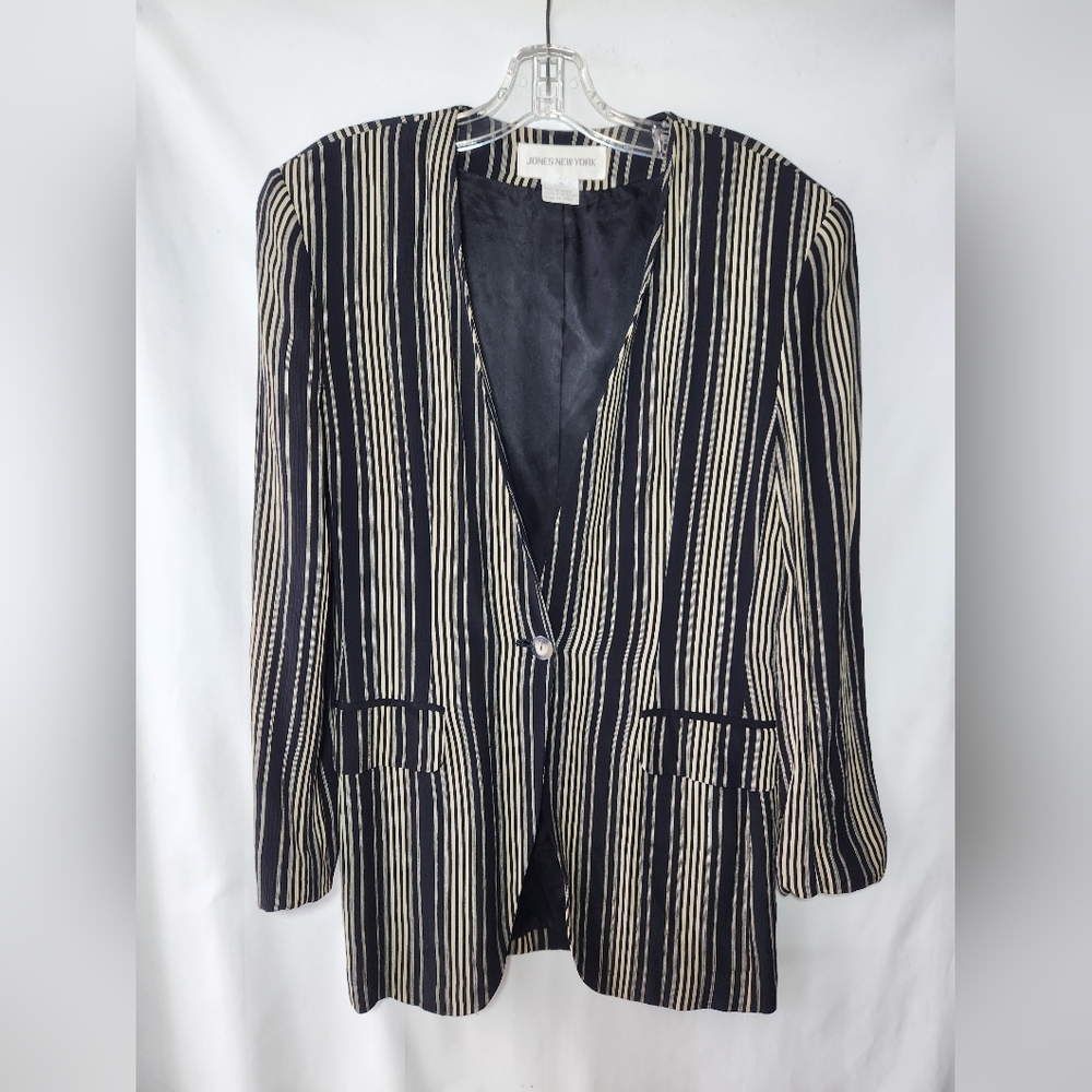 Vintage Jones New York Long Striped Fitted Blazer Size 8